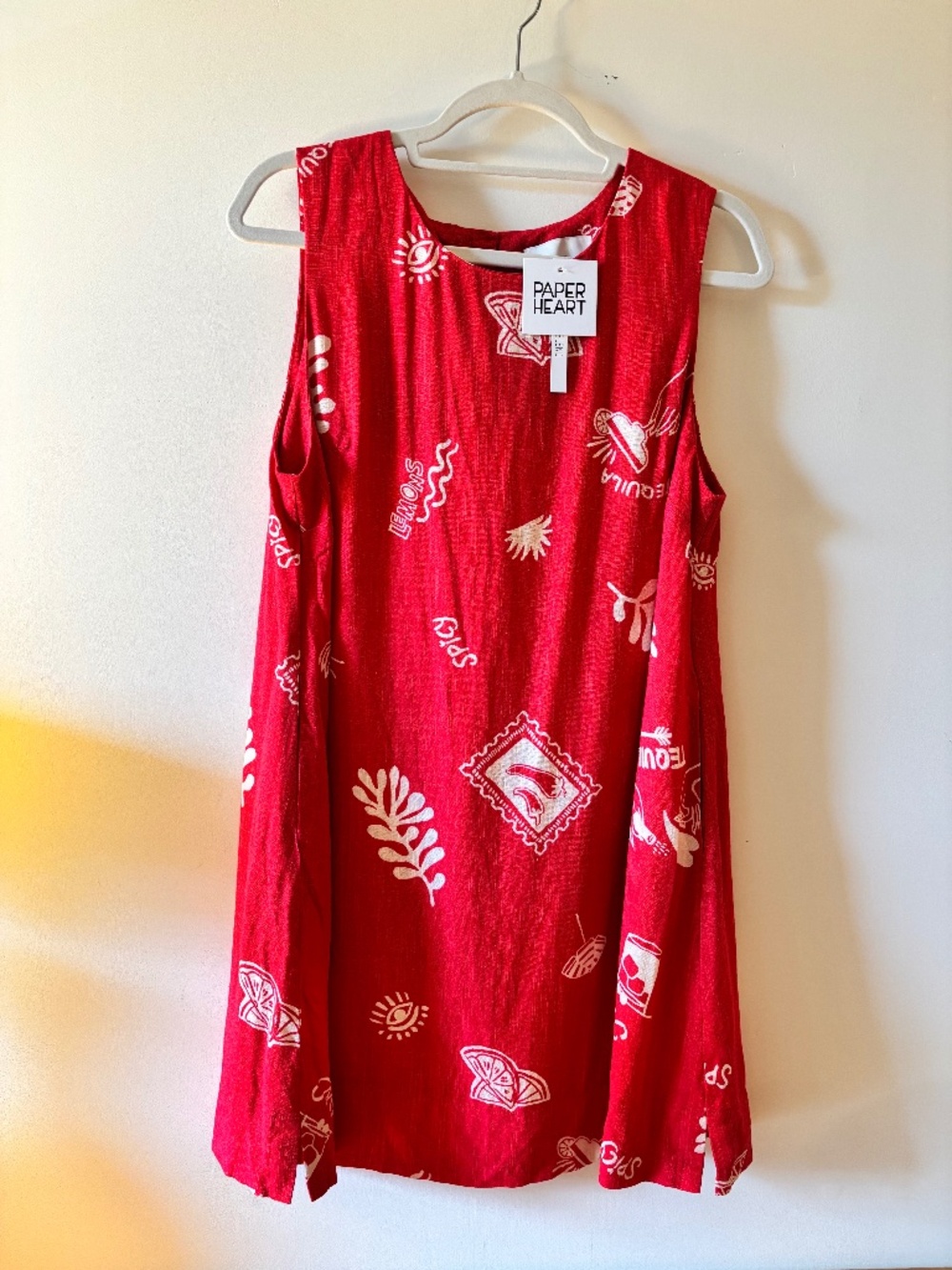 Red Linen Casual Vacation Dress with Pockets